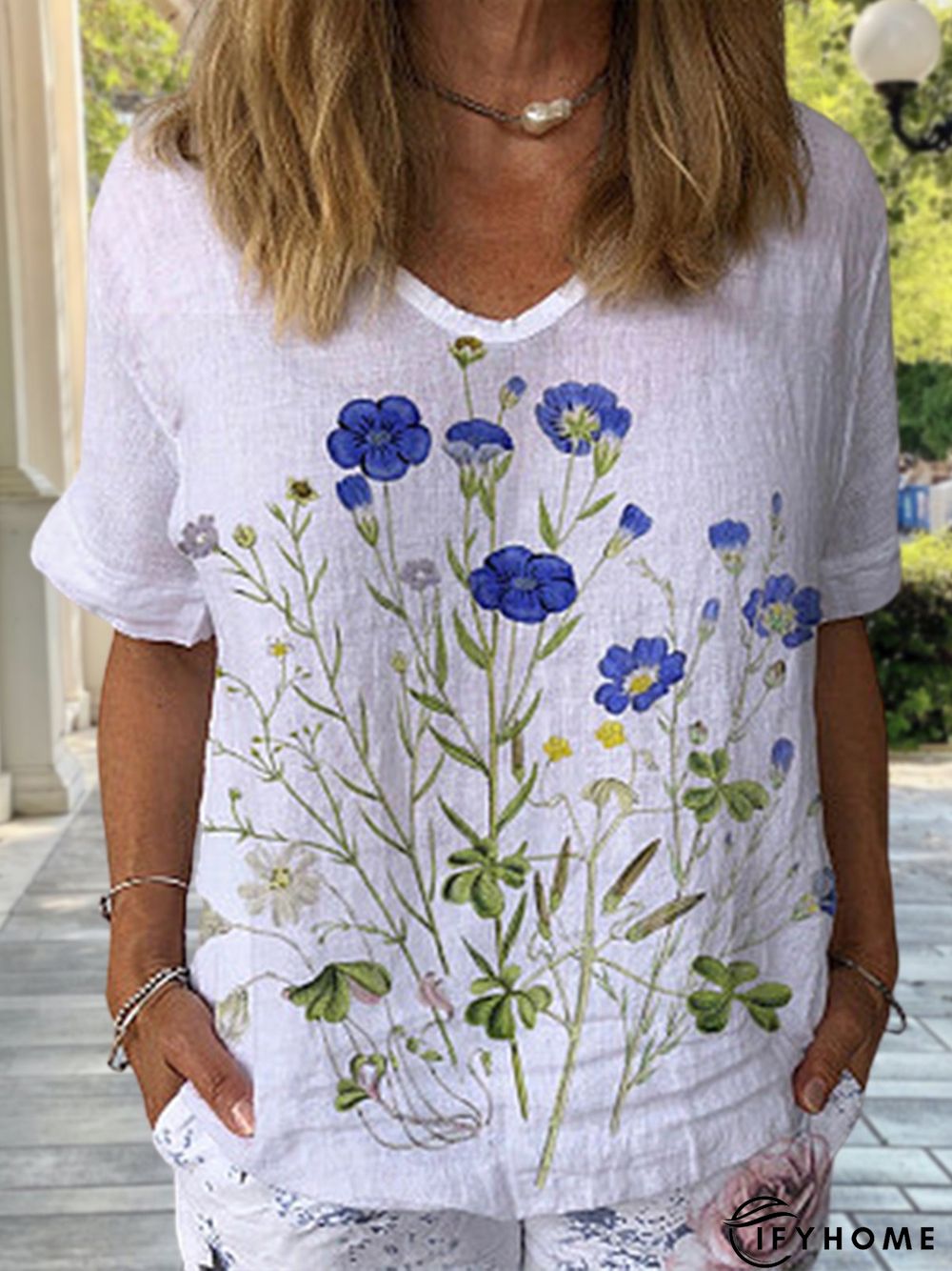 Loose Floral Casual Linen Blouse | IFYHOME