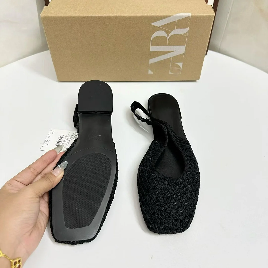 Breakj Breakj Home 2025 Small Korean Version Of Hand-Woven Fishing Net Bag Head Sandals Women's Summer Flat Bottom Behind The Stumbling Cold Slippers