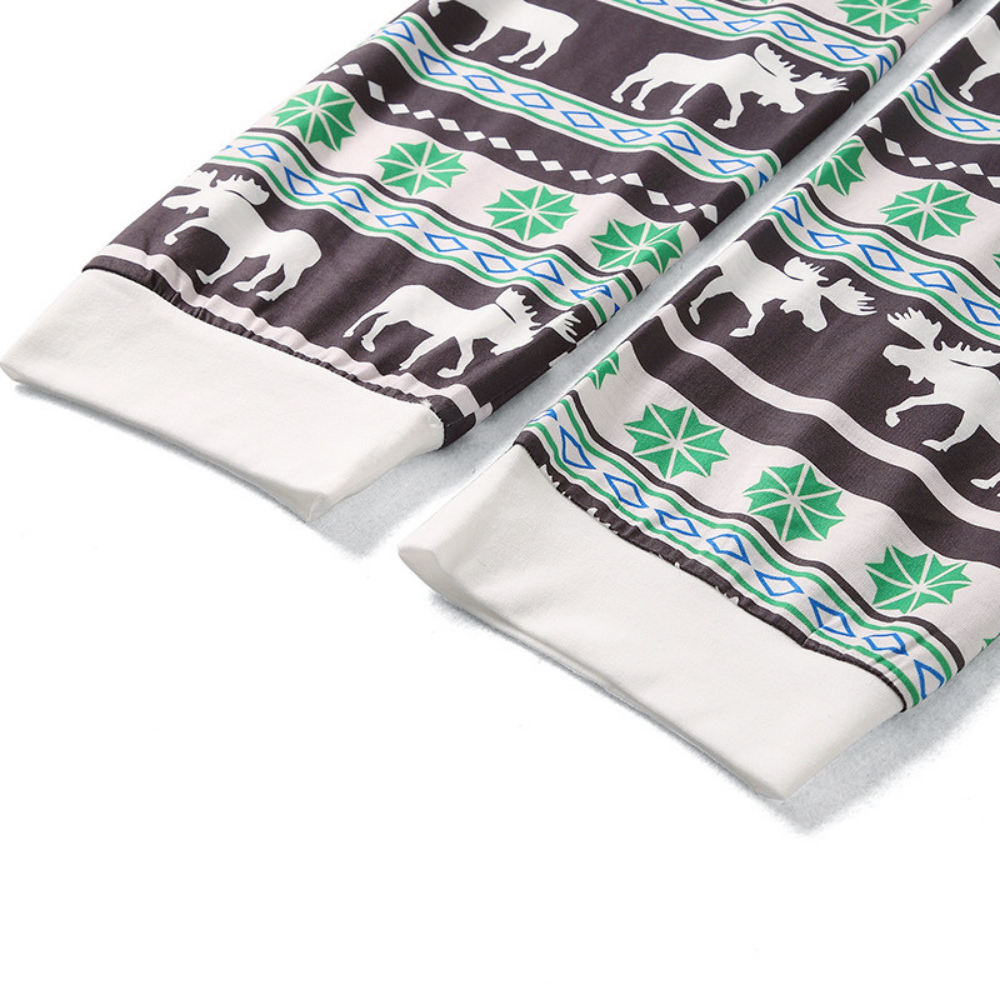 Christmas Elk Printed Green Parent-child Pajama Set