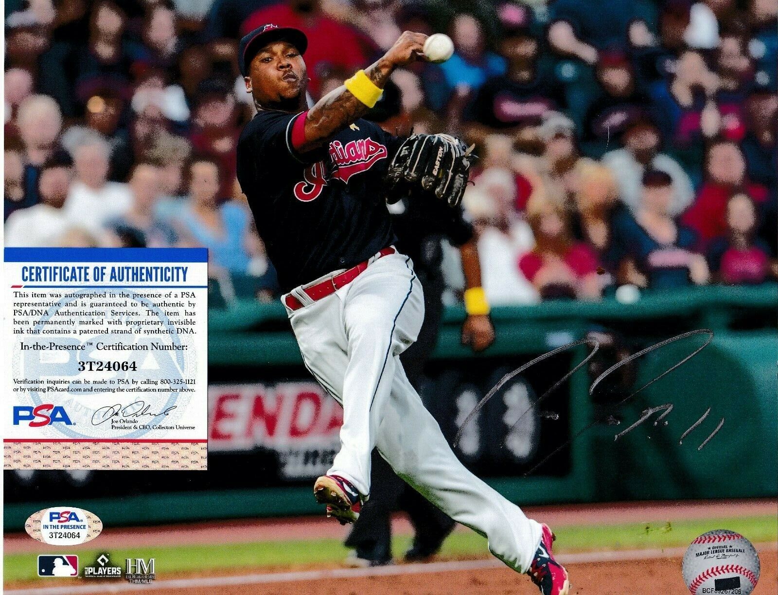 JOSE RAMIREZ CLEVELAND INDIANS PSA AUTHENTICATED ACTION SIGNED 8x10