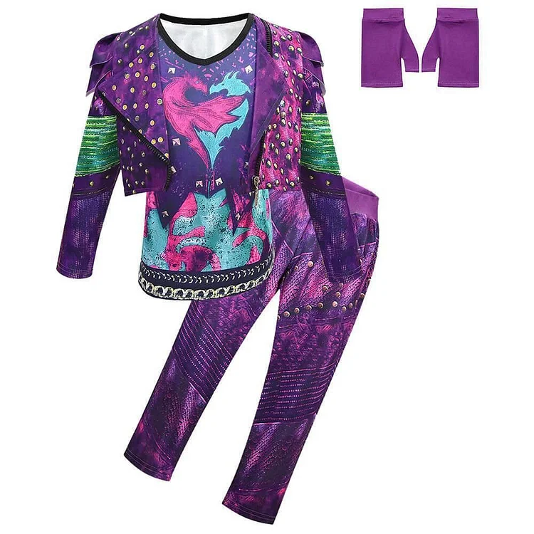 4-12 Years Girls Descendants 3 Mal 4-Set School Play Costume With Wig-Mayoulove