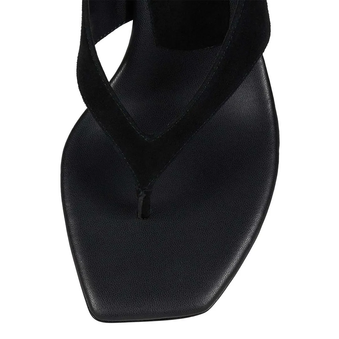 YDN Casual Open Toe Patchwork Spool Heel Mules Shoes in Black
