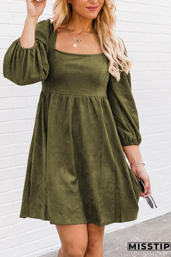 Washed Square Neck High Waist Flared Short Dress