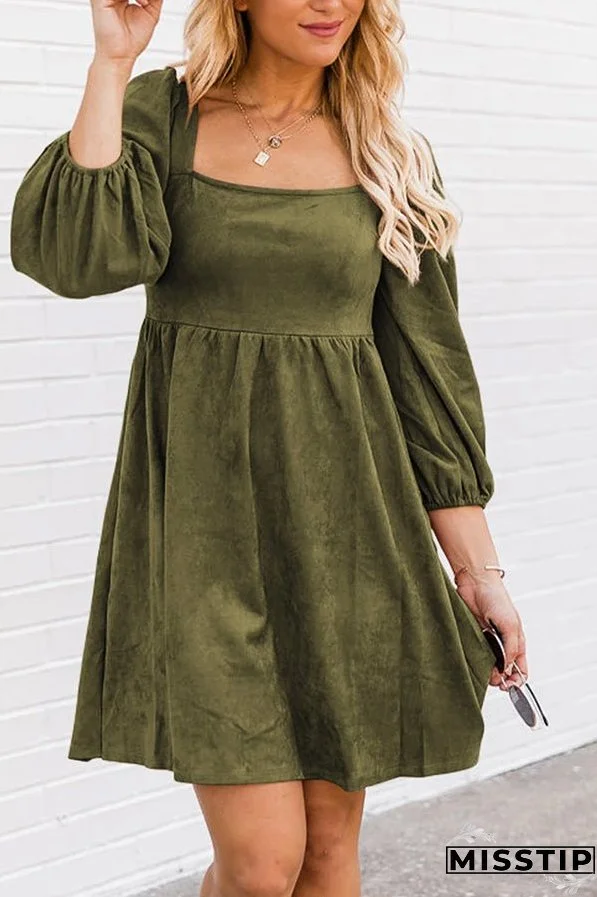 Washed Square Neck High Waist Flared Short Dress