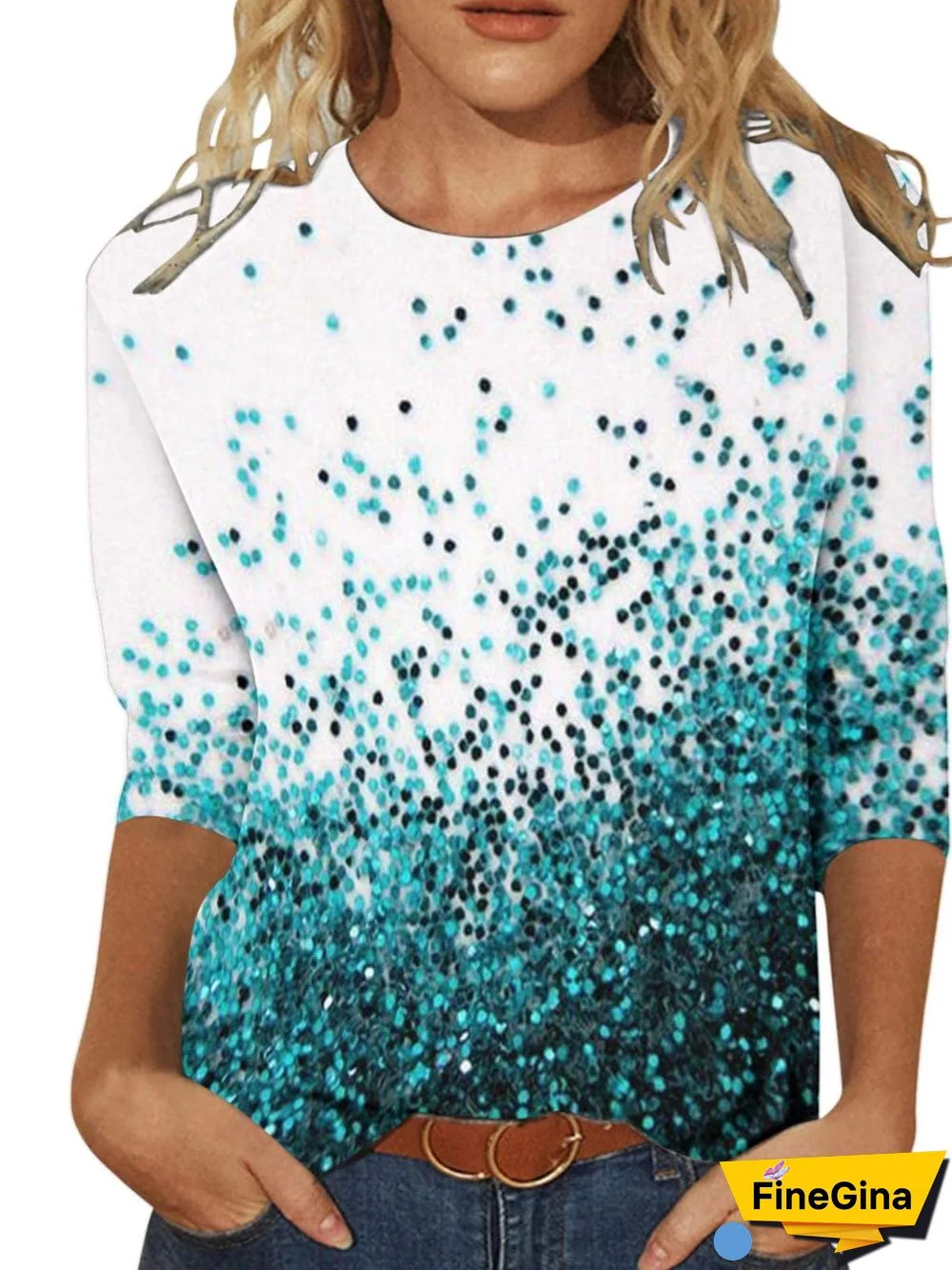 Women's Graphic Pattern Solid Color Scoop Neck 3/4 Sleeve Top