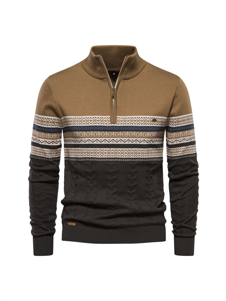 Autumn and Winter Casual Trend Stand-up Collar Men's Long-sleeved Sweater Half-zipper Knit Peplum Men's Knit Sweater