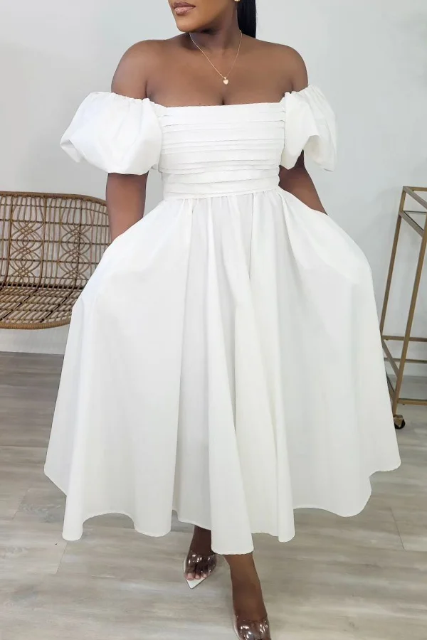 Stylish Puff Sleeve Off Shoulder A-line Dress