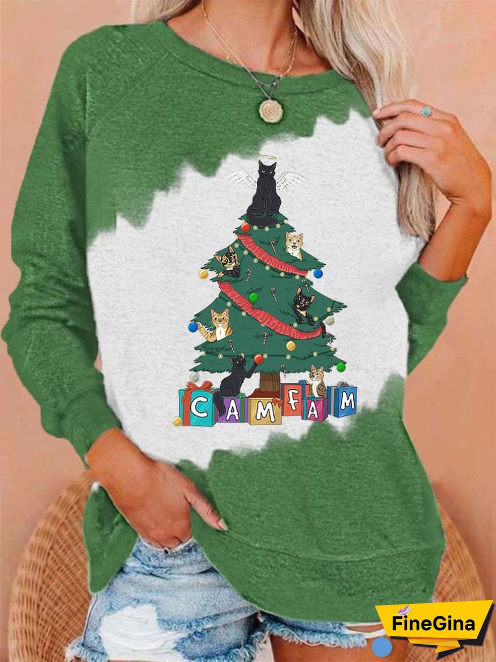 Women's Camfam Christmas Printed Round Neck Long Sleeve Sweatshirt
