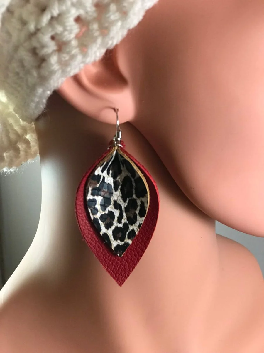 Black and Leopard Leather Earrings
