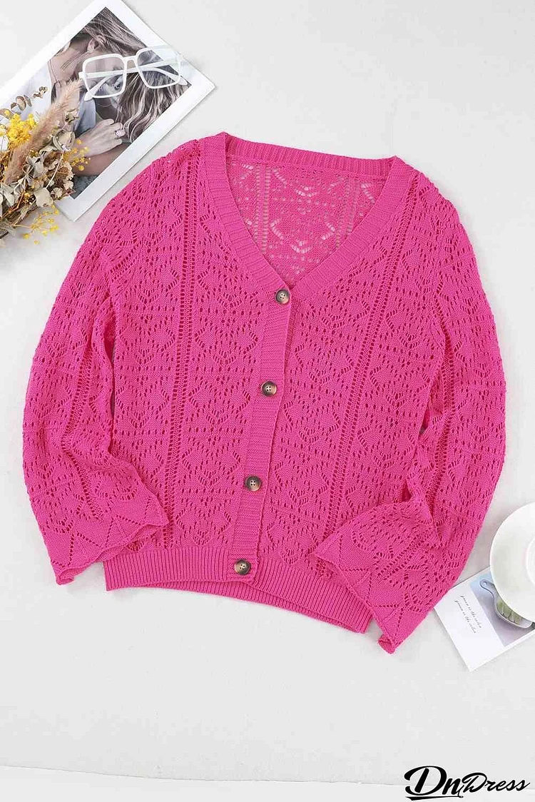 Openwork Button Down Cardigan