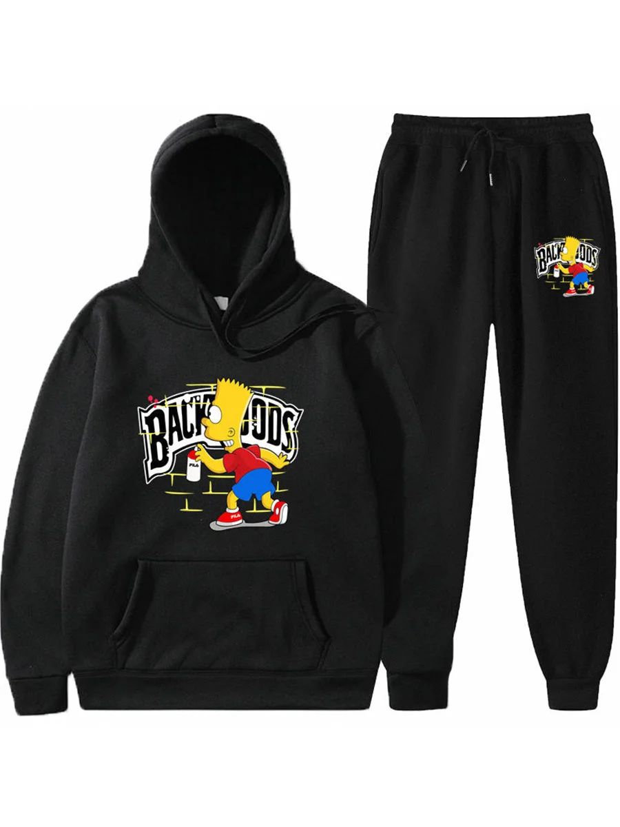 Backwoods Hoodies Cute Printed Fleece Sweatshirt Plus Size Trousers Sets