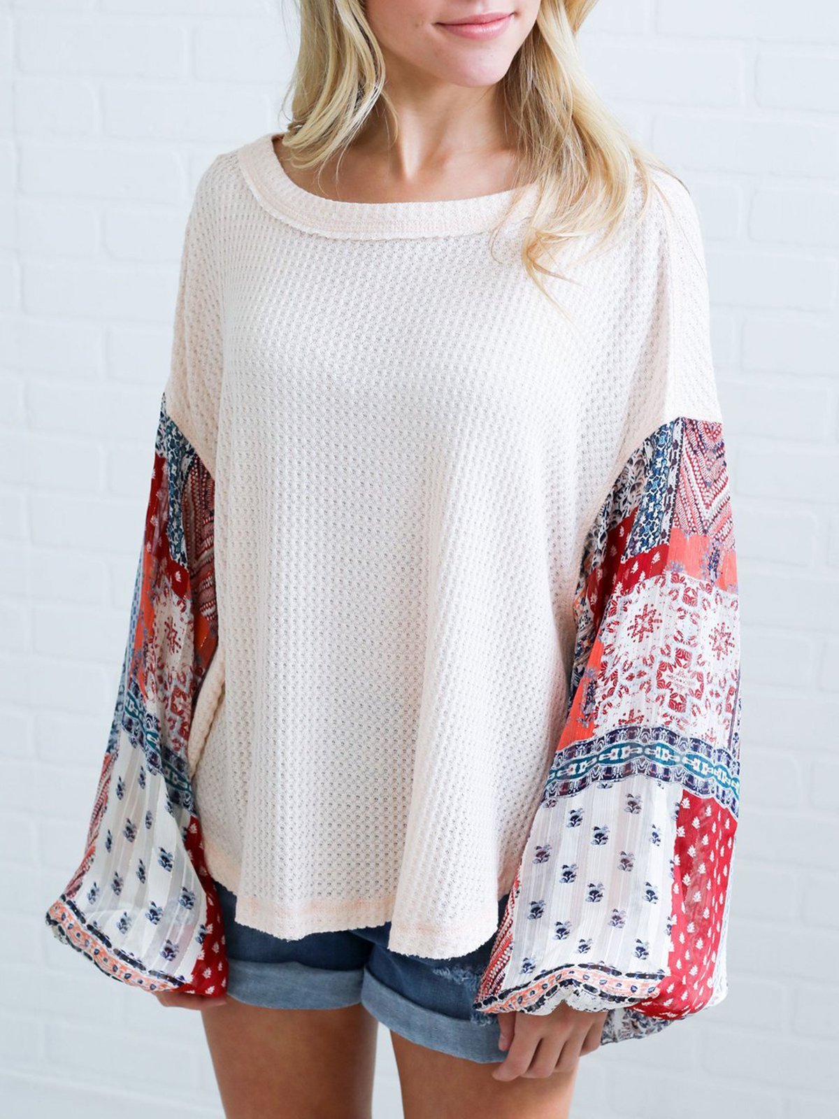 Abstract Balloon Sleeve Sweater