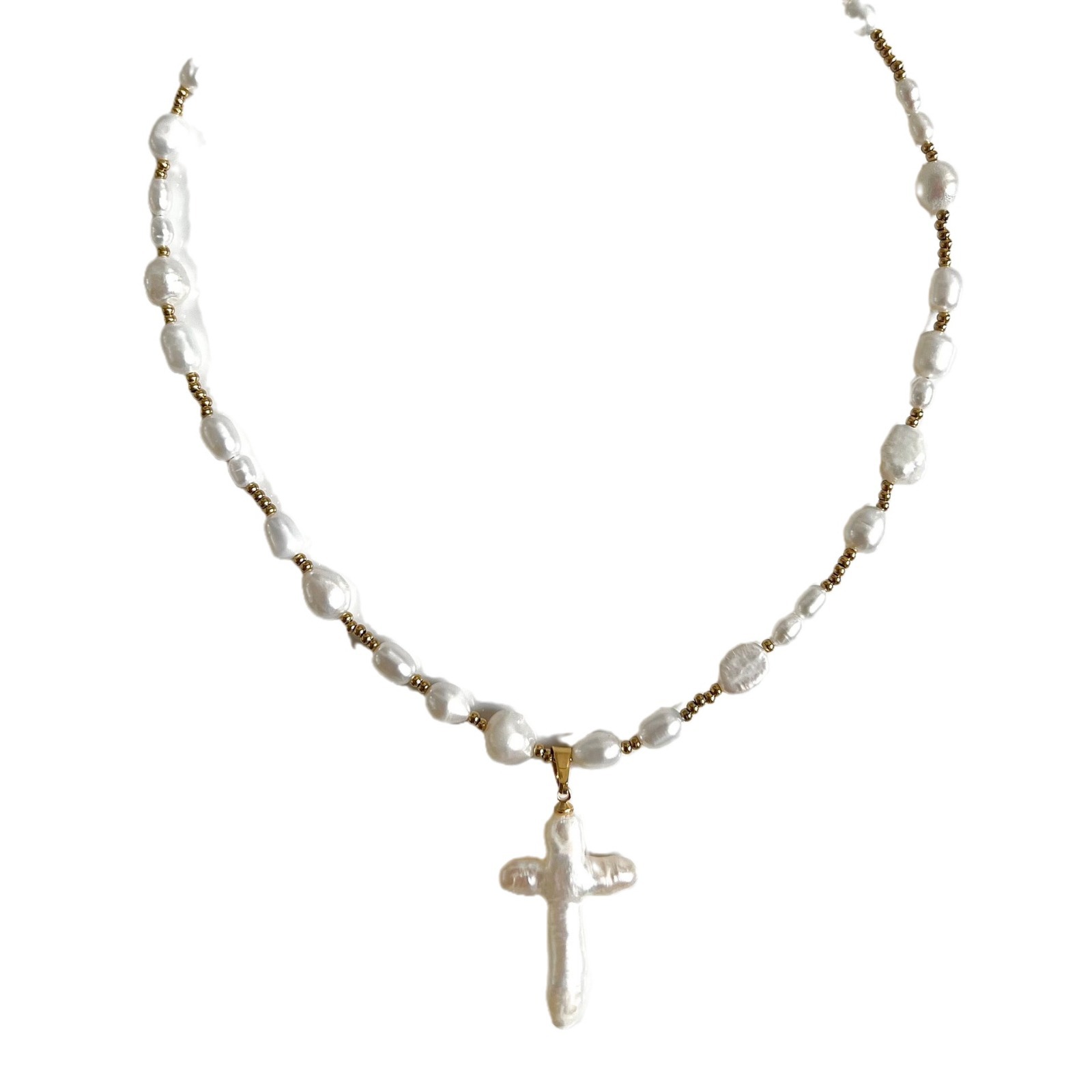 Women's Pearl Cross Shell Pendant Necklace