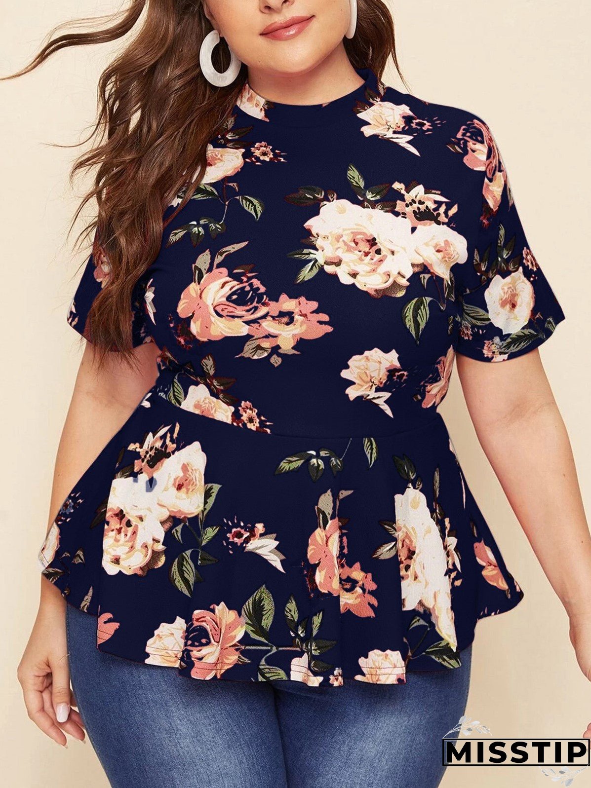 Printed Crew Neck Short Sleeve Top Knit T-Shirt