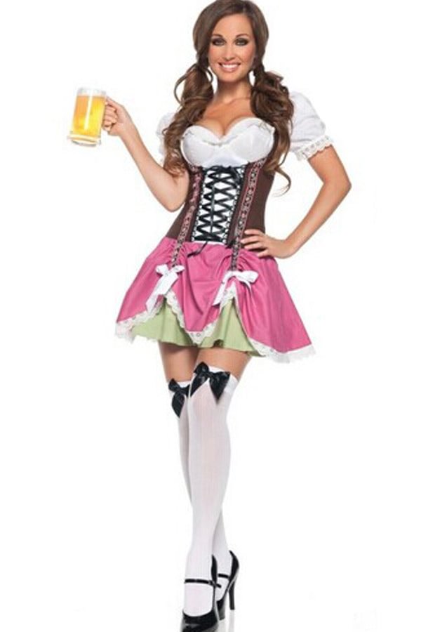 Pink Sexy Ladies German Beer Girl Maid Costume-elleschic