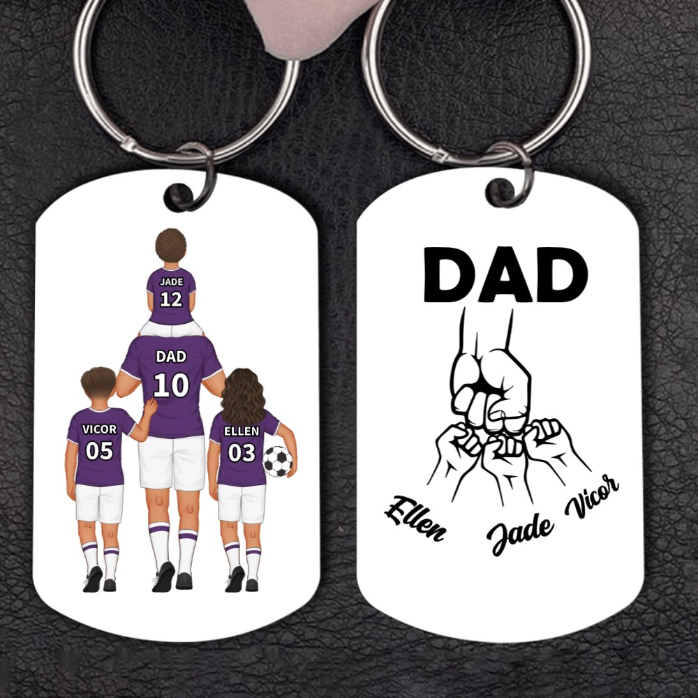 1-3 Names - Personalised Dad Football Team Fist Keychain Customized Name Gift with Gift Box for Dad/Grandad