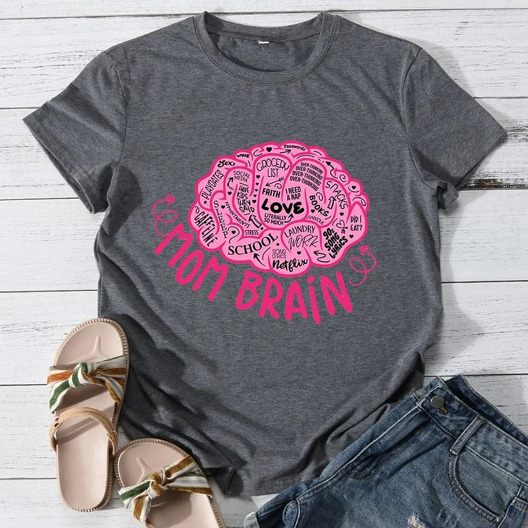 Mom Brain Round Neck T-shirt-Annaletters