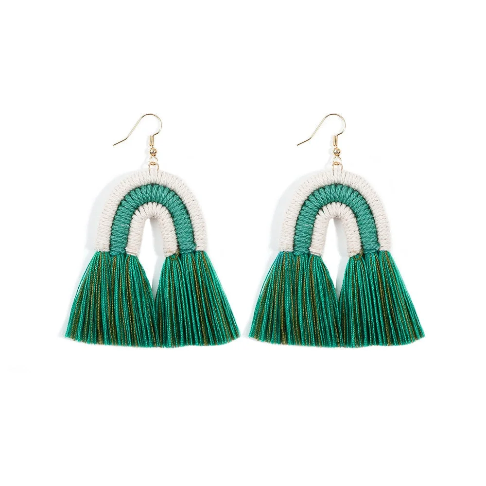 Dvacaman Boho Weave Macrame Earrings Triangle Ethnic Feather Fringe Tassel Earrings Bridesmaid Gifts Wedding Jewelry Accessories