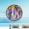 (18.5cm)DIY Acrylic Jigsaw Puzzle Window Hanging with Hanging Chain DIY Stained Glass Decoration Round Window Puzzle Decor for DIY Craft Project (Stained Glass Flower)