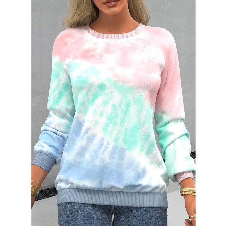 Uveng Autumn Tie-dyed Printed Round Neck Raglan Long Sleeve Sweaters
