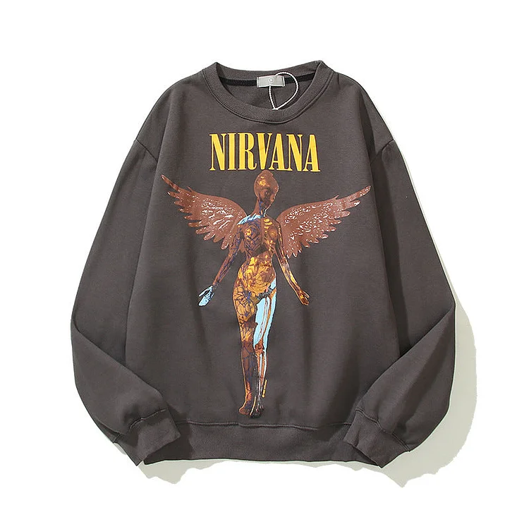 Nirvana Hoodie Angel Print Rock and Roll Distressed Loose Retro Couple Style