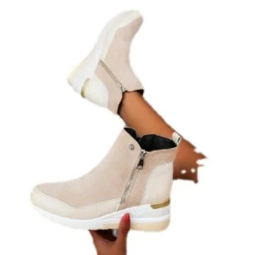 Yyvonne Leisure Short Boots Autumn And Winter New Round Head Side Zipper Thick Bottom High Help Ms. Short Boots