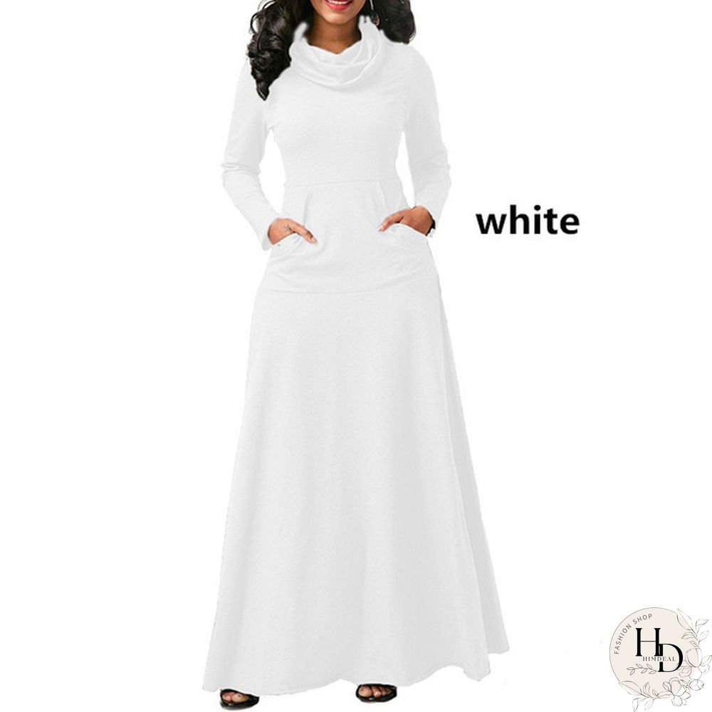 Autumn & Winter Womens Long Sleeve Dress-Pure Colors-Loose Maxi Casual Plus Size S-5Xl