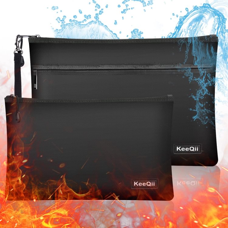 KeeQii Fireproof Bag, Two Pockets - 2 Pack(14.2 x 9.5inches | 10.6 x 6.8 inches)