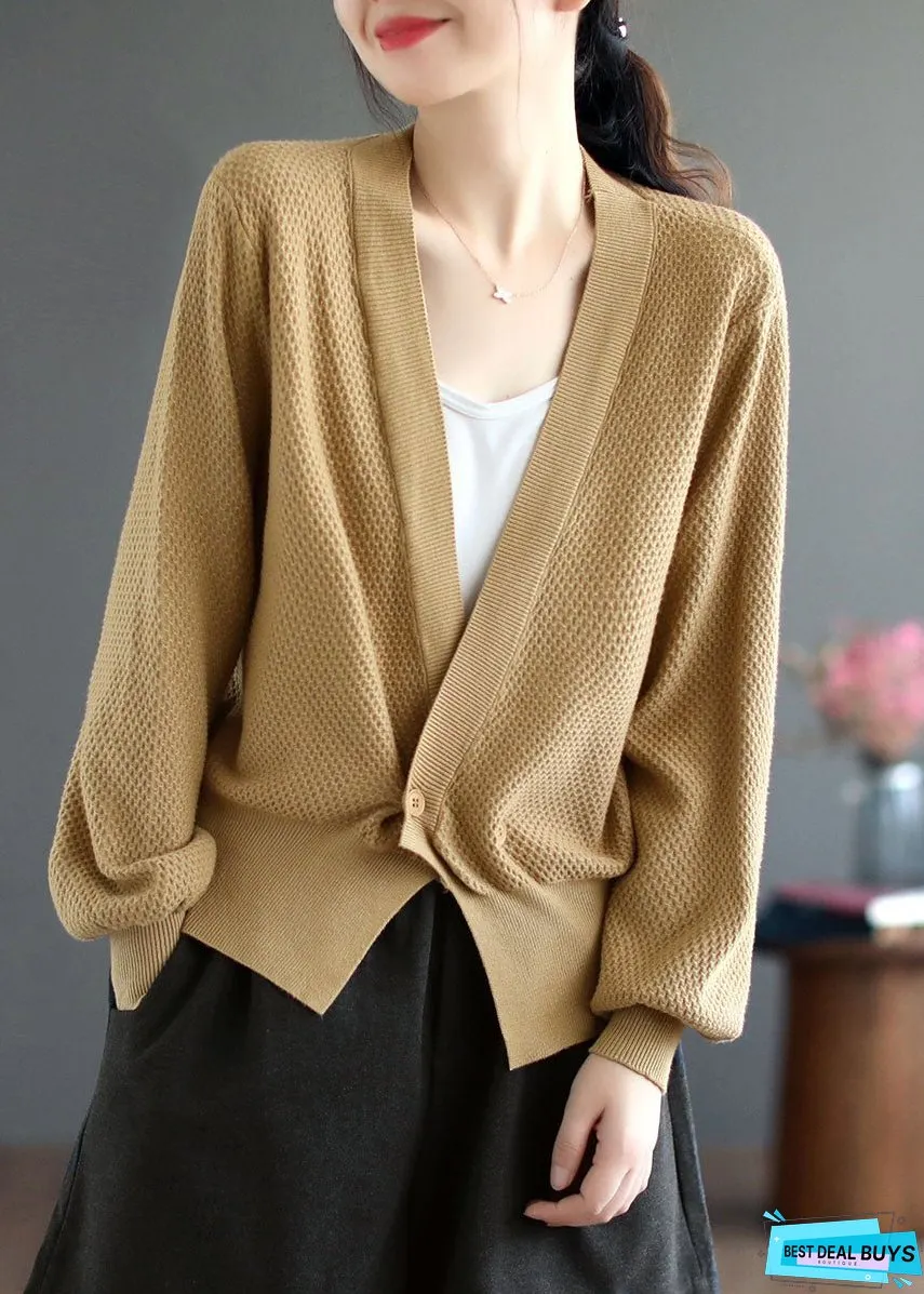 Women Blue V Neck Solid Button Knit Cardigan Fall