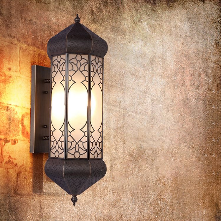 Hexagon Sconce Tradition 1 Head Metal Wall Mount Light Fixture in Bronze with Rectangle Backplate, 6"/8" Wide