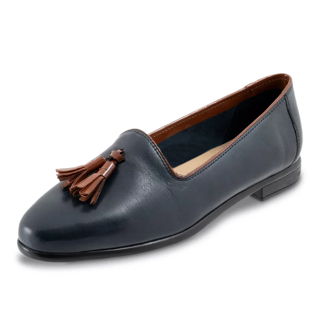 YDN Comfortable Navy Casual Shoes Almond Toe Flats with Tassels