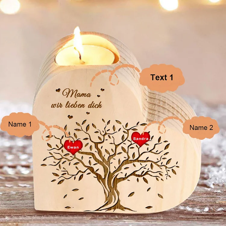 Kettenmachen Personalisierte 2 Namen Text Herzform Kerzenhalter- Familie Kerzenhalter