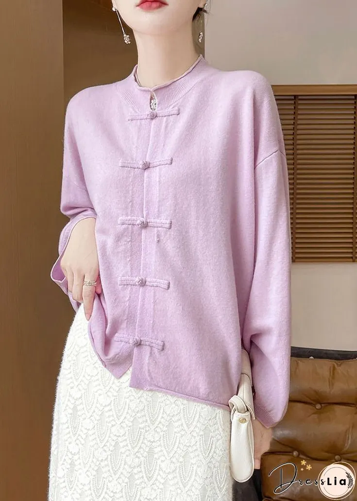 Purple Cozy Woolen Knit Coat O Neck Long Sleeve