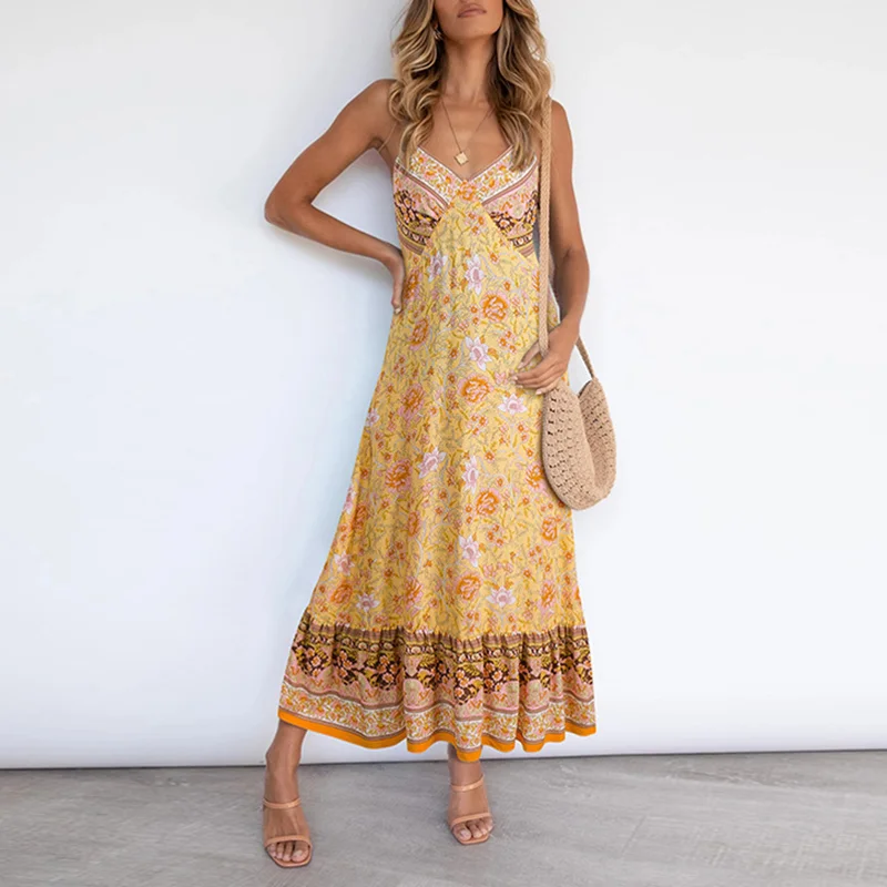 Bohemian V-neck Print Dress