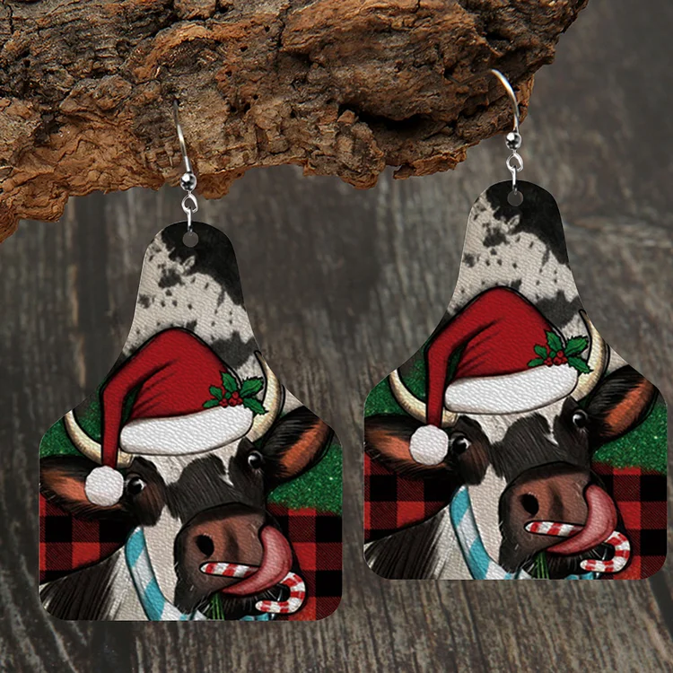 Christmas Farm Cow Leather Earrings