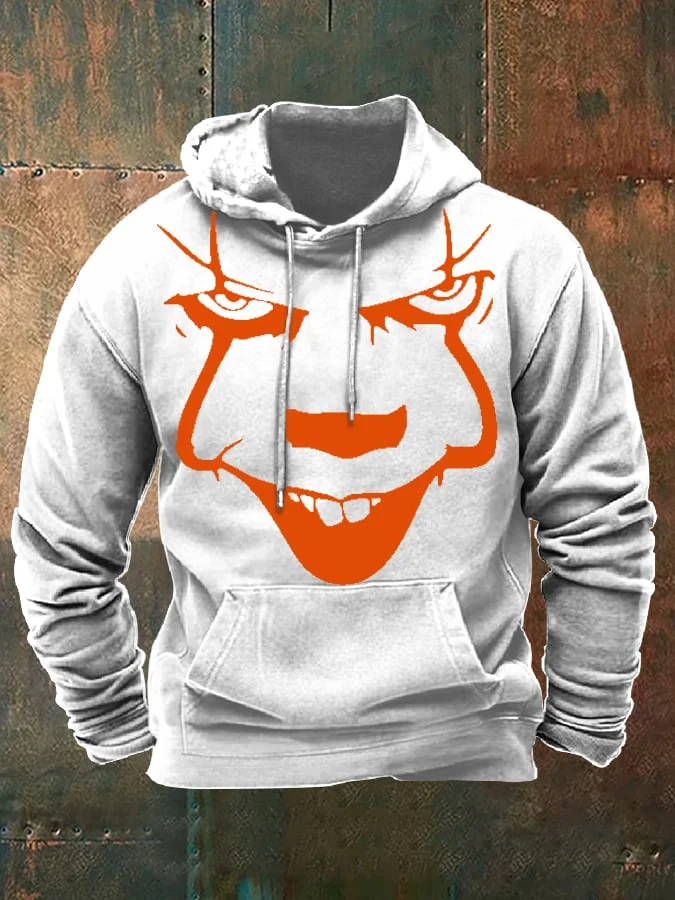 Men's Halloween Scary Smiley Print Hooded Drawstring Pocket Sweatshirt