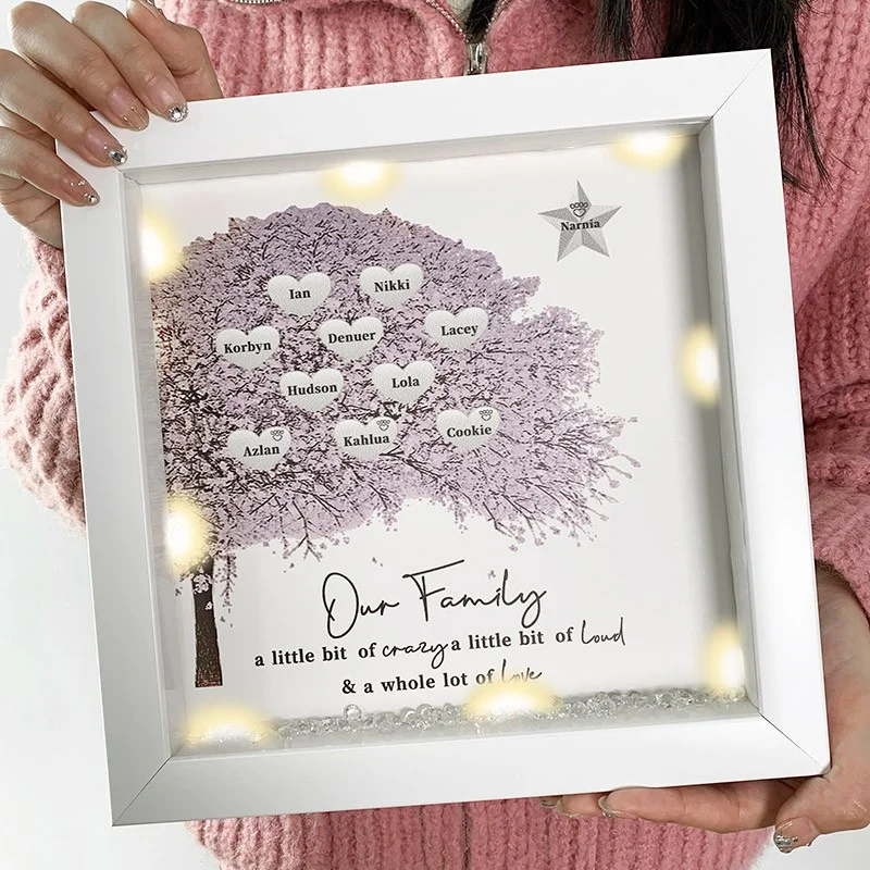 Vangogifts ‘Our Family’ Personalised Light Up Family Tree Box Frame with 1-25 Names Mother's Day Gift For Grandma, Mom