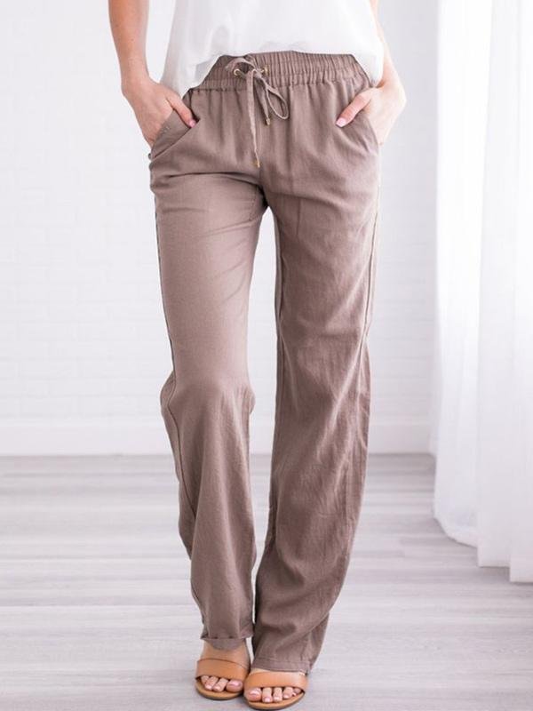 Women's plus size cotton and linen casual trousers-Mayoulove
