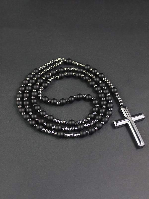 Black Onyx Black Gallstone Cross Pendant