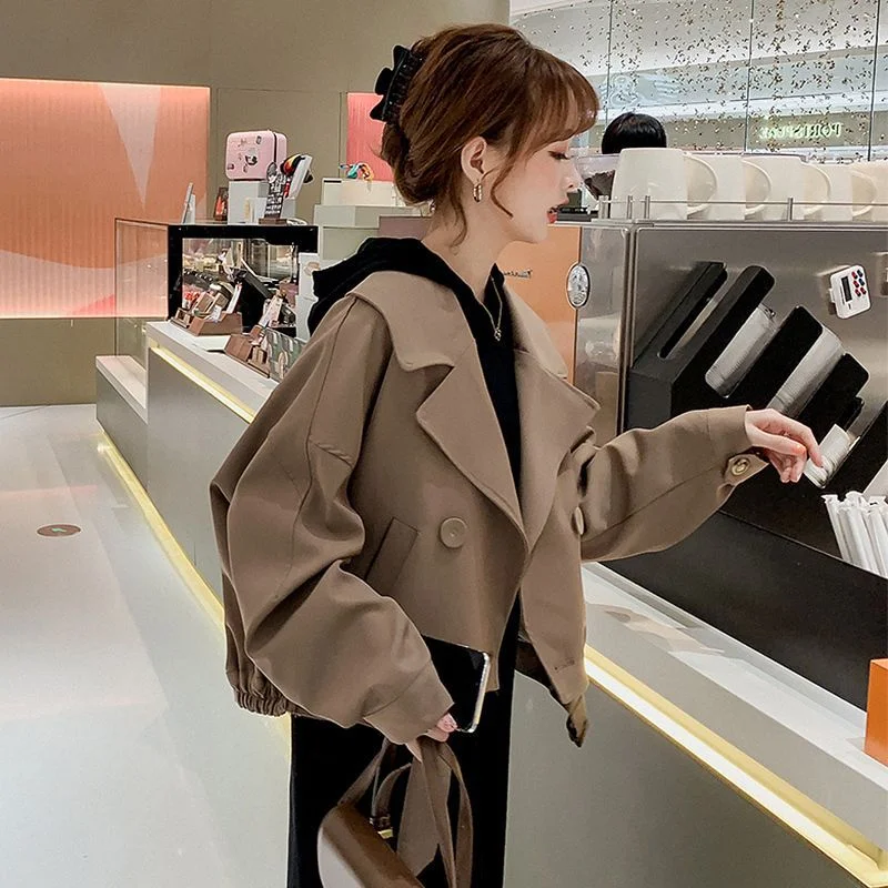 Toloer Toloer 2024 New Small Short Trench Coat Loose Suit Collar Women's Jacket-Outfit Ideas