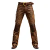 Men's Vintage Western Cowboy Brown Leather Knee Patches Work Pants Trousers by Inlyline
