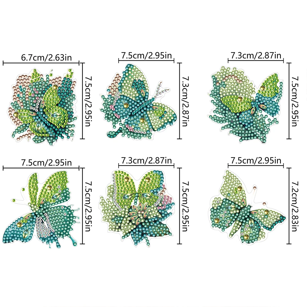 6pcs DIY Green Butterfly Diamond Painting Magnets Refrigerator for Adult Kid Beginners