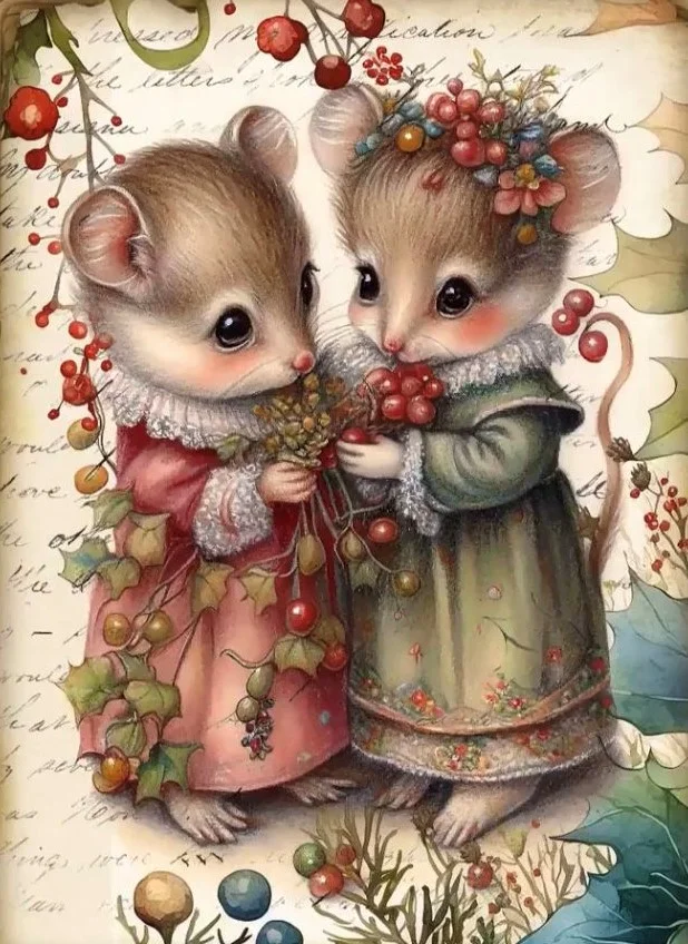 Partial AB Drill-Christmas Mouse Family - Full Round Drill Diamond Painting-40*50CM(Canvas)