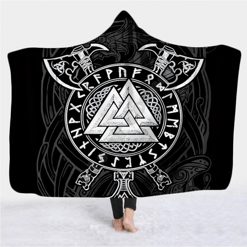 Viking Tattoo Character Hood Blanket Adult Colorful Children's Sherpa Wool Wearable Blanket Superfiber Bed Use