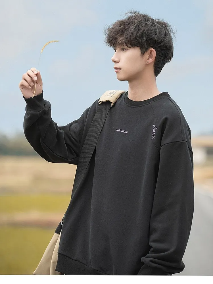 Men's Long Sleeve Fleece Crewneck Sweatshirt Loose Fit Base Layer