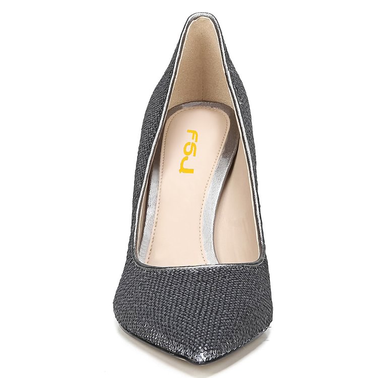 Grey Sparkly Heels Sequined Stiletto Heel Pumps |FSJ Shoes