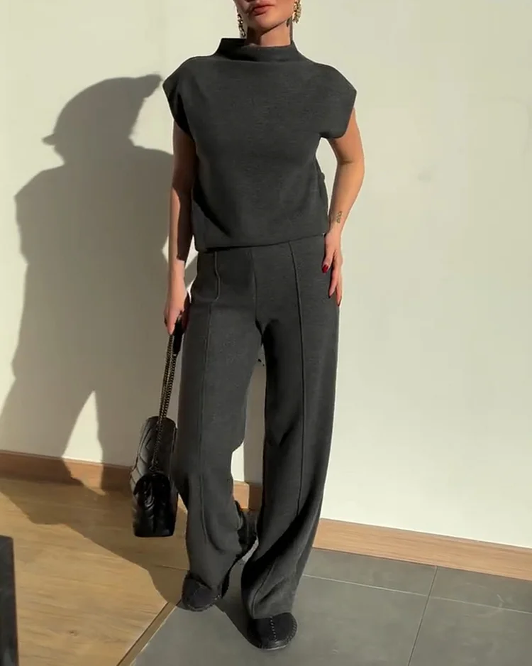 Women's solid color trousers half sleeve casual suit