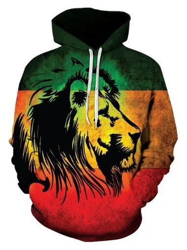 Men's Colorblock Mighty Lion Head Casual Graphic Print Hooded Sweatshirt