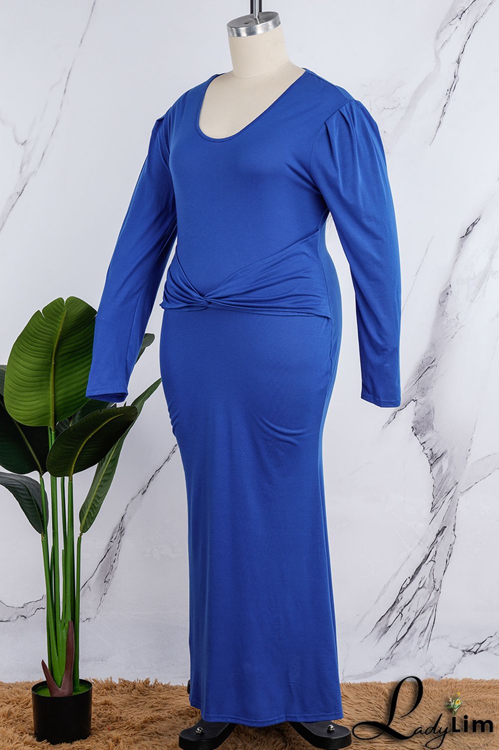 Orange Casual Solid Patchwork V Neck Long Sleeve Plus Size Dresses