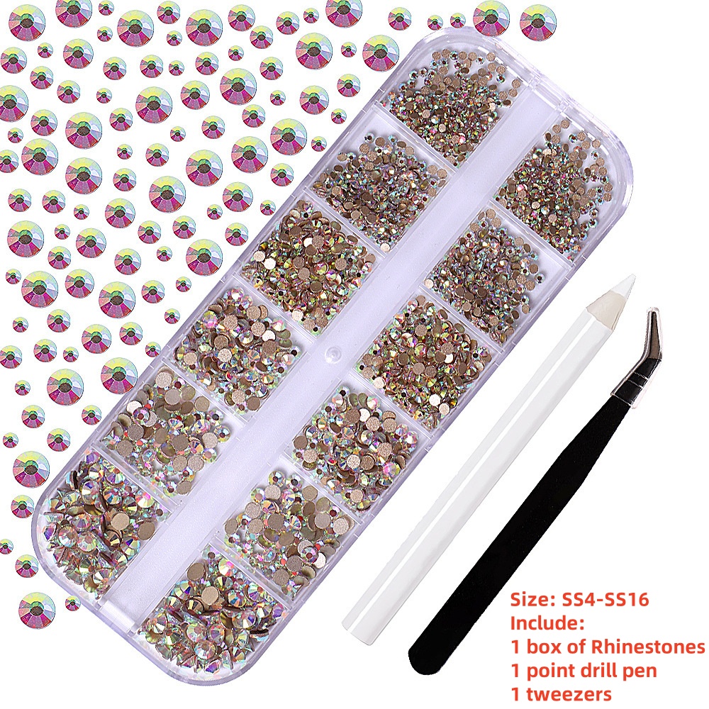 Multi-Size Nail Rhinestones Kit 3D Crystal AB DIY Nail Art Decors Diamond Gems Glitter Manicure Point Drill Pen Tweezers Tools #